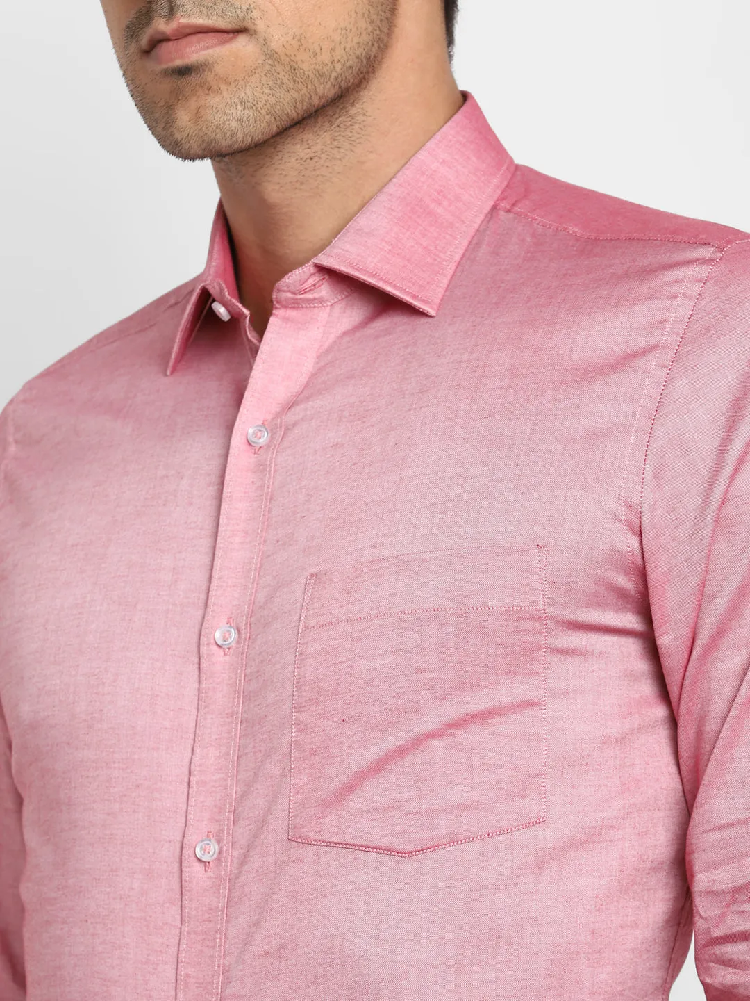 Pink Cotton Solid Slim Fit Shirt