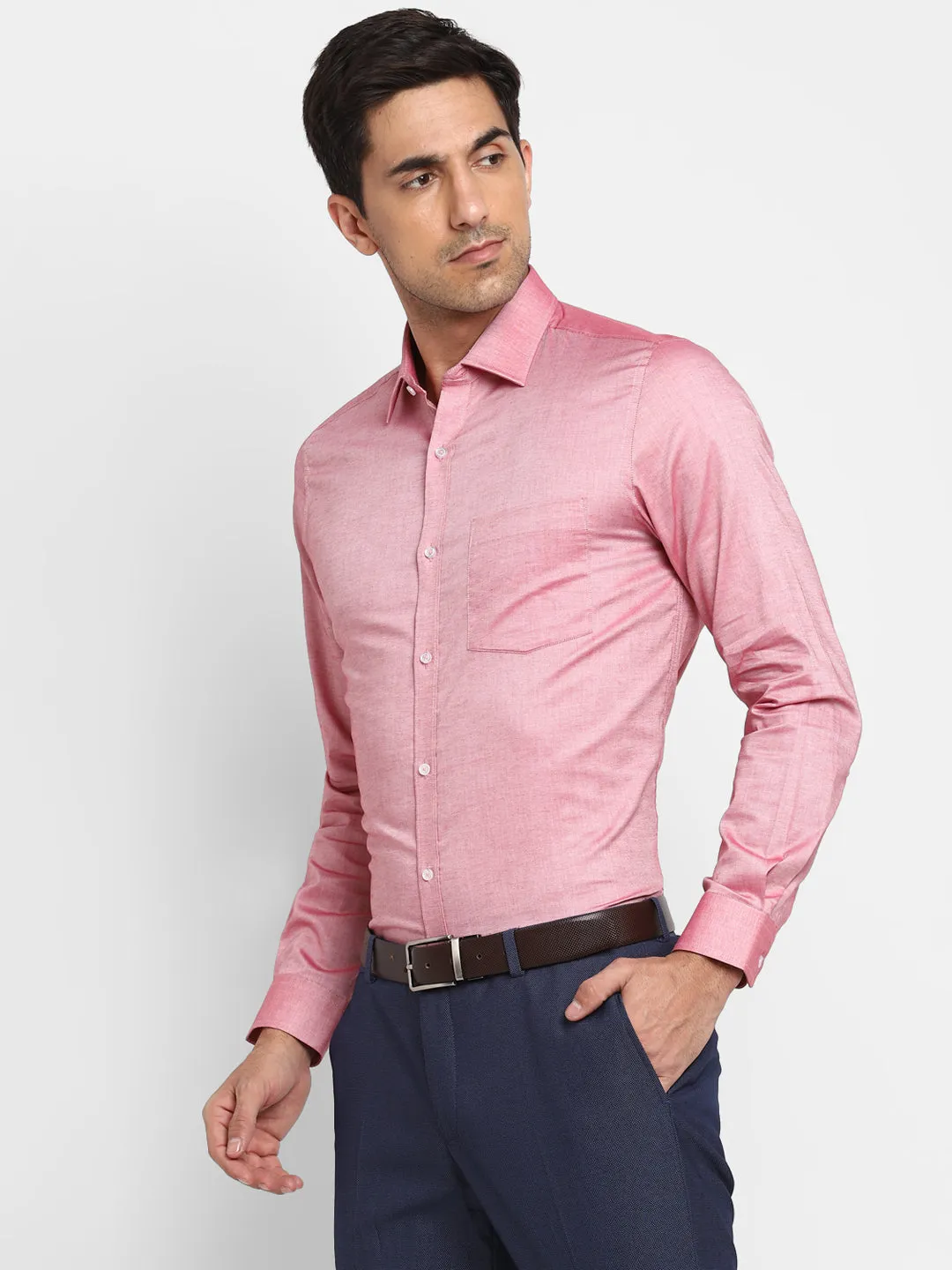 Pink Cotton Solid Slim Fit Shirt