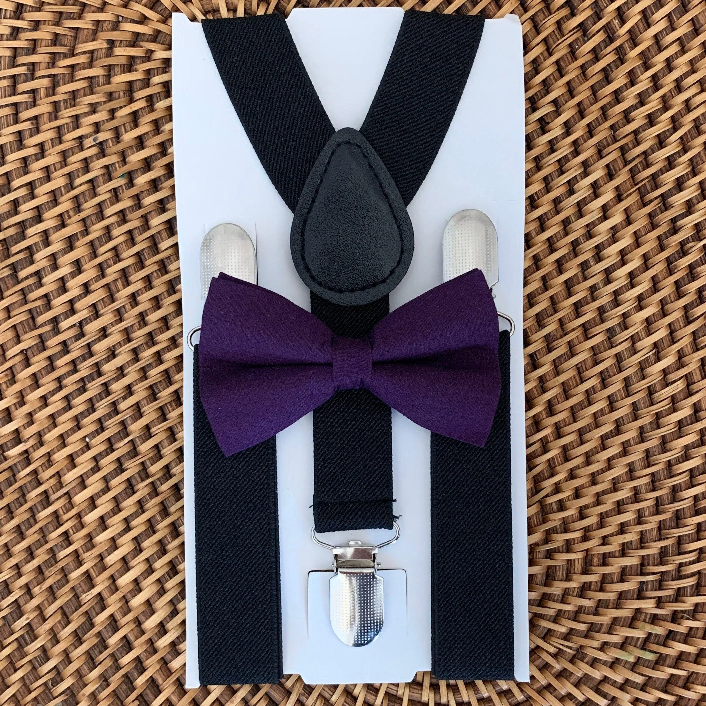 Plum Bow Tie & Black Suspenders Set