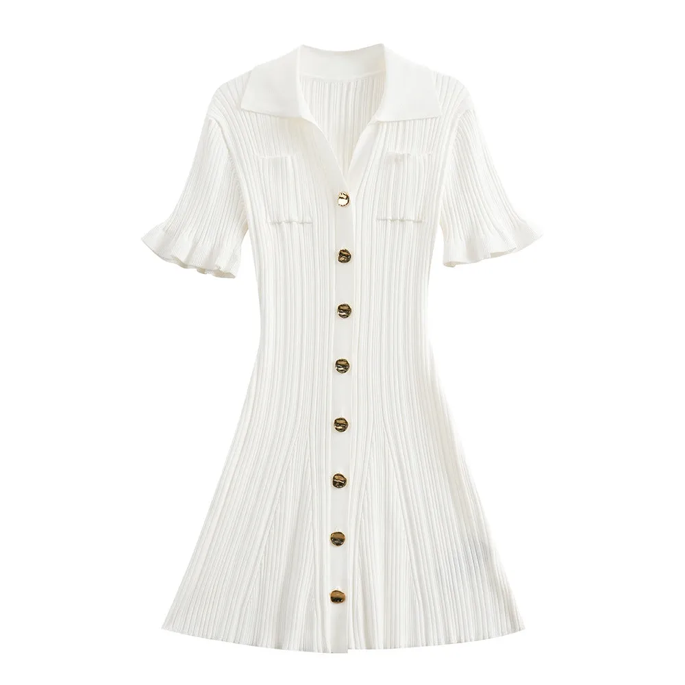 Pre Order:  Solid Fungus Edge Sleeves Fish Tail Knitted Dress