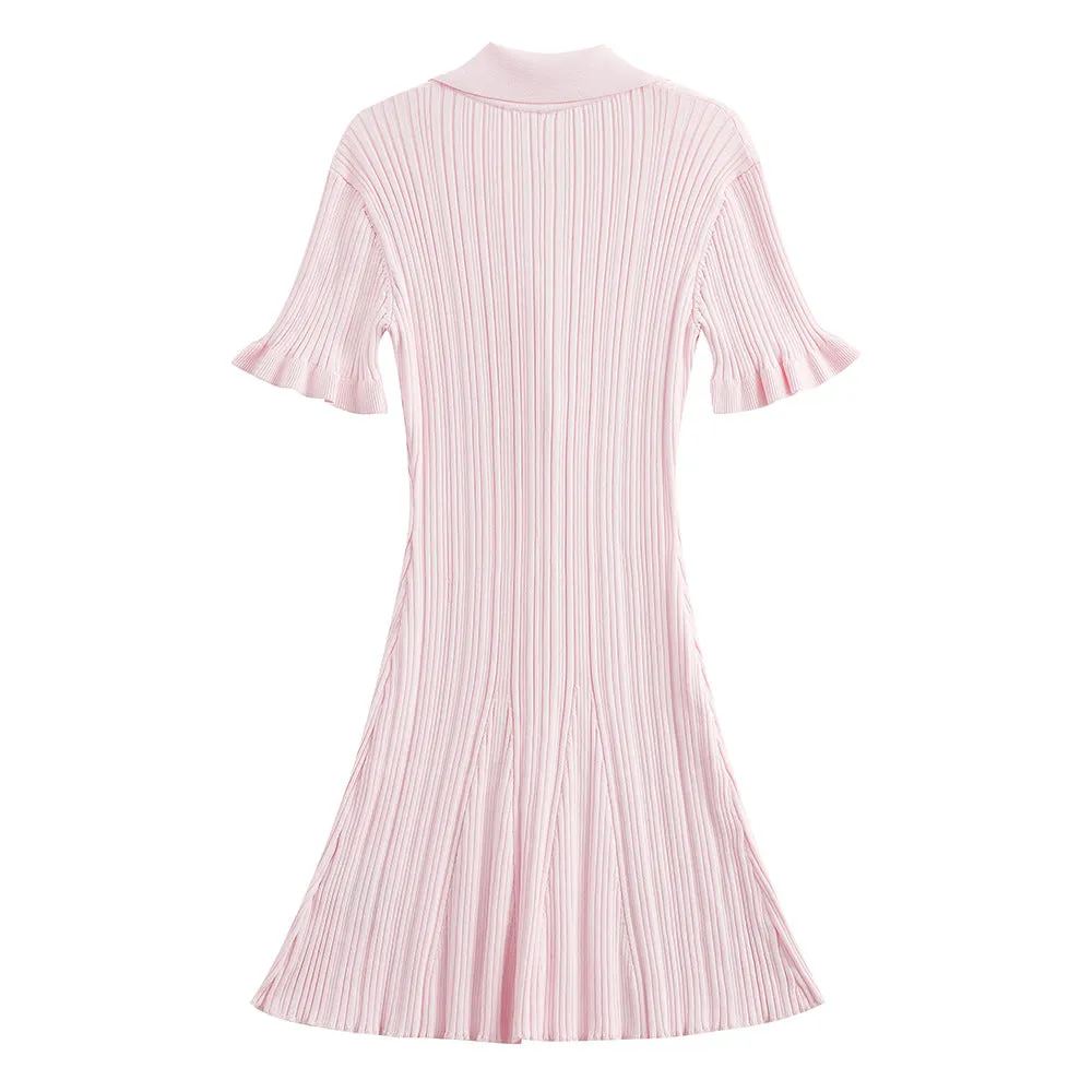 Pre Order:  Solid Fungus Edge Sleeves Fish Tail Knitted Dress