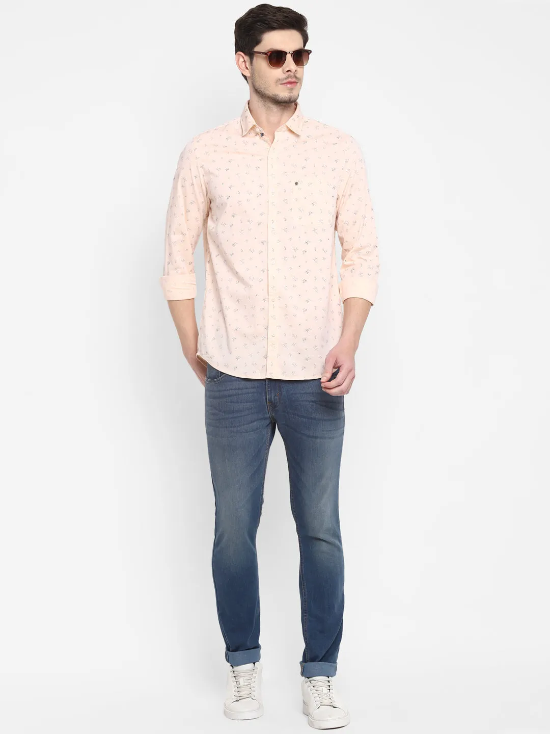 Printed Peach Slim Fit Causal Shirt