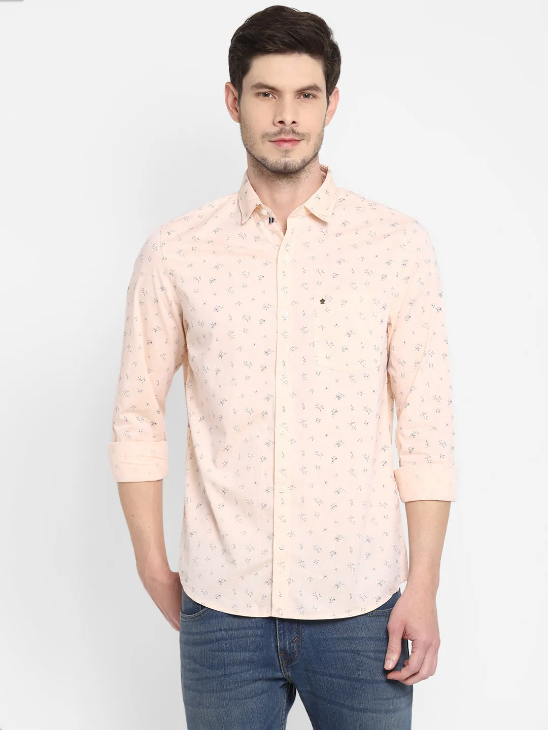 Printed Peach Slim Fit Causal Shirt