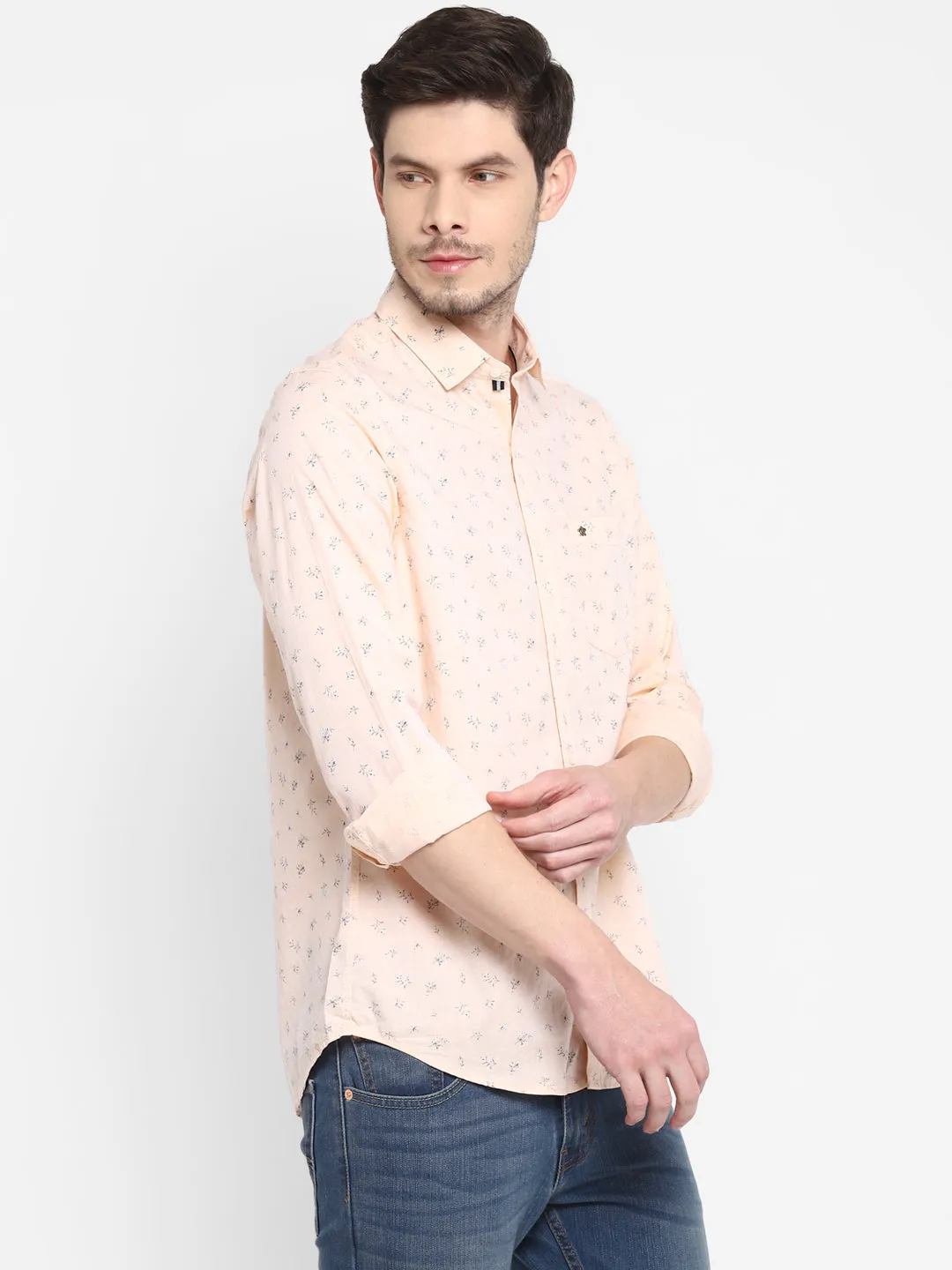 Printed Peach Slim Fit Causal Shirt