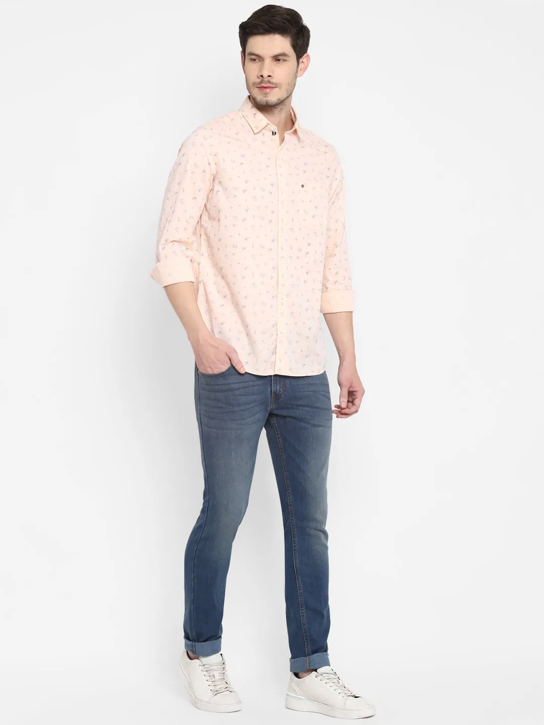 Printed Peach Slim Fit Causal Shirt