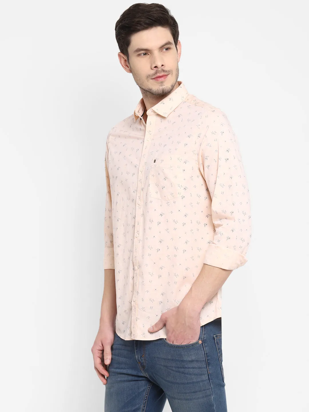 Printed Peach Slim Fit Causal Shirt