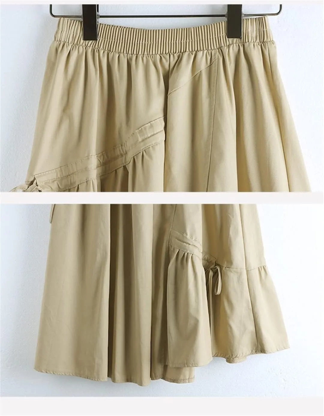 Pulcykp High Waist Thin Long Irregular Drawstring Bow Large Swing Skirt Solid Umbrella Skirt