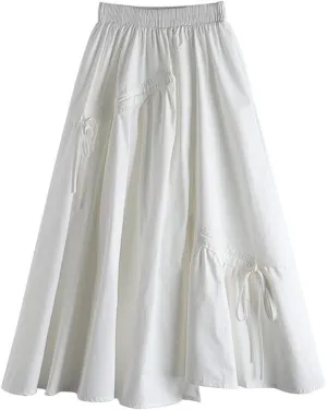 Pulcykp High Waist Thin Long Irregular Drawstring Bow Large Swing Skirt Solid Umbrella Skirt