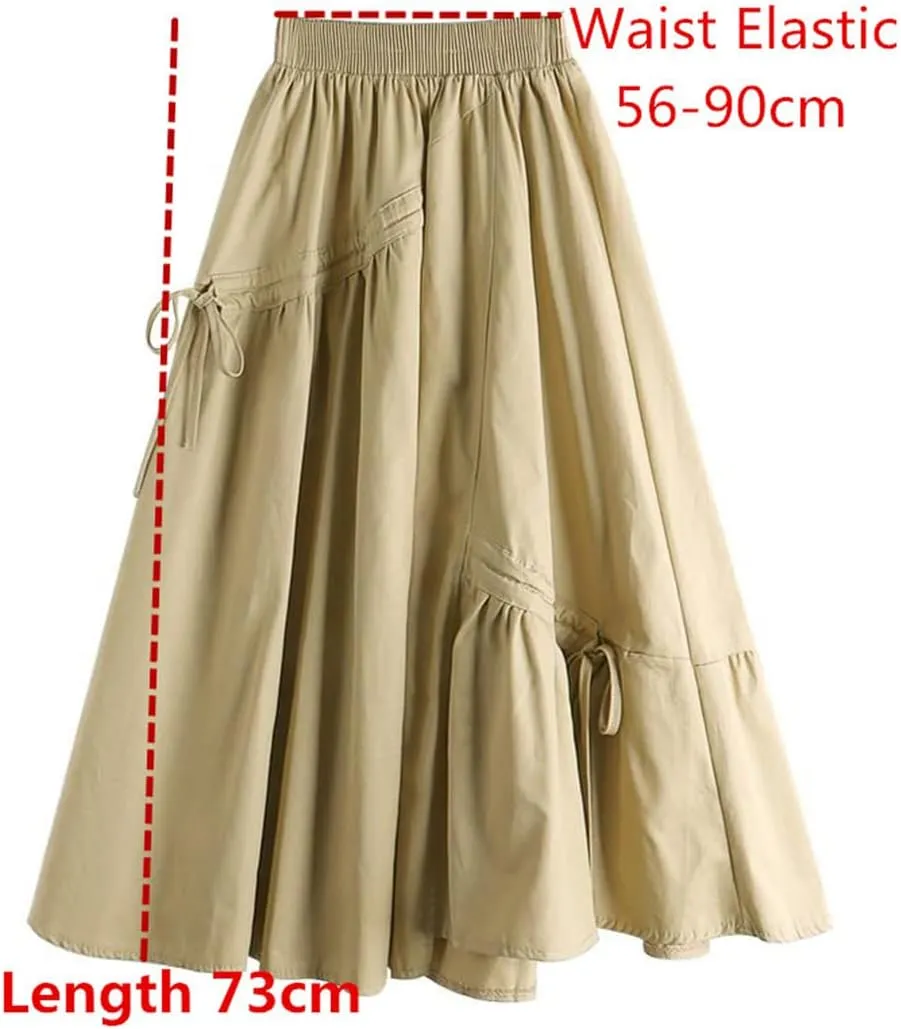 Pulcykp High Waist Thin Long Irregular Drawstring Bow Large Swing Skirt Solid Umbrella Skirt