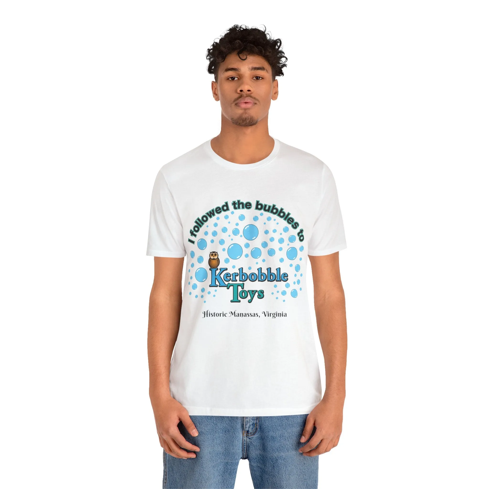 "I followed the bubbles to Kerbobble Toys" Jersey Short Sleeve Tee