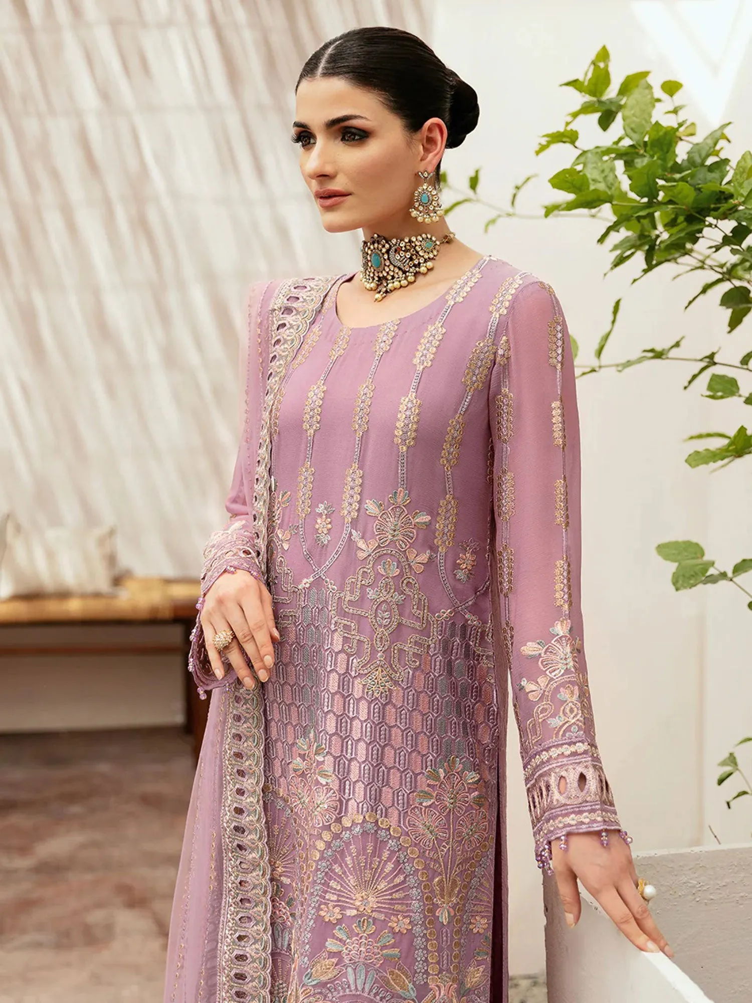 Ramsha "Kashish" Luxury Embroidered Chiffon Suit - Pink (K-204)