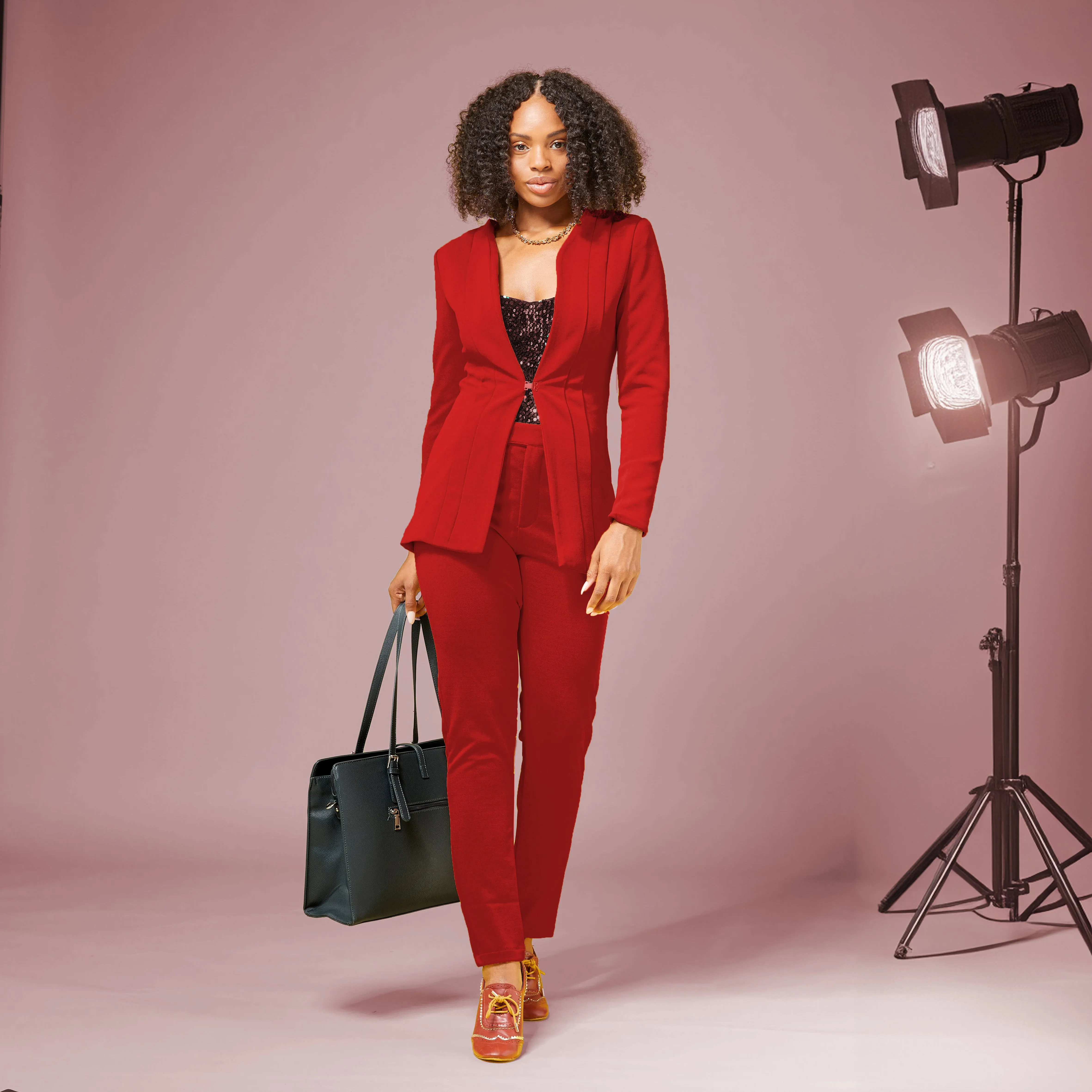 Rebel Stretch Pleated Blazer - Crimson