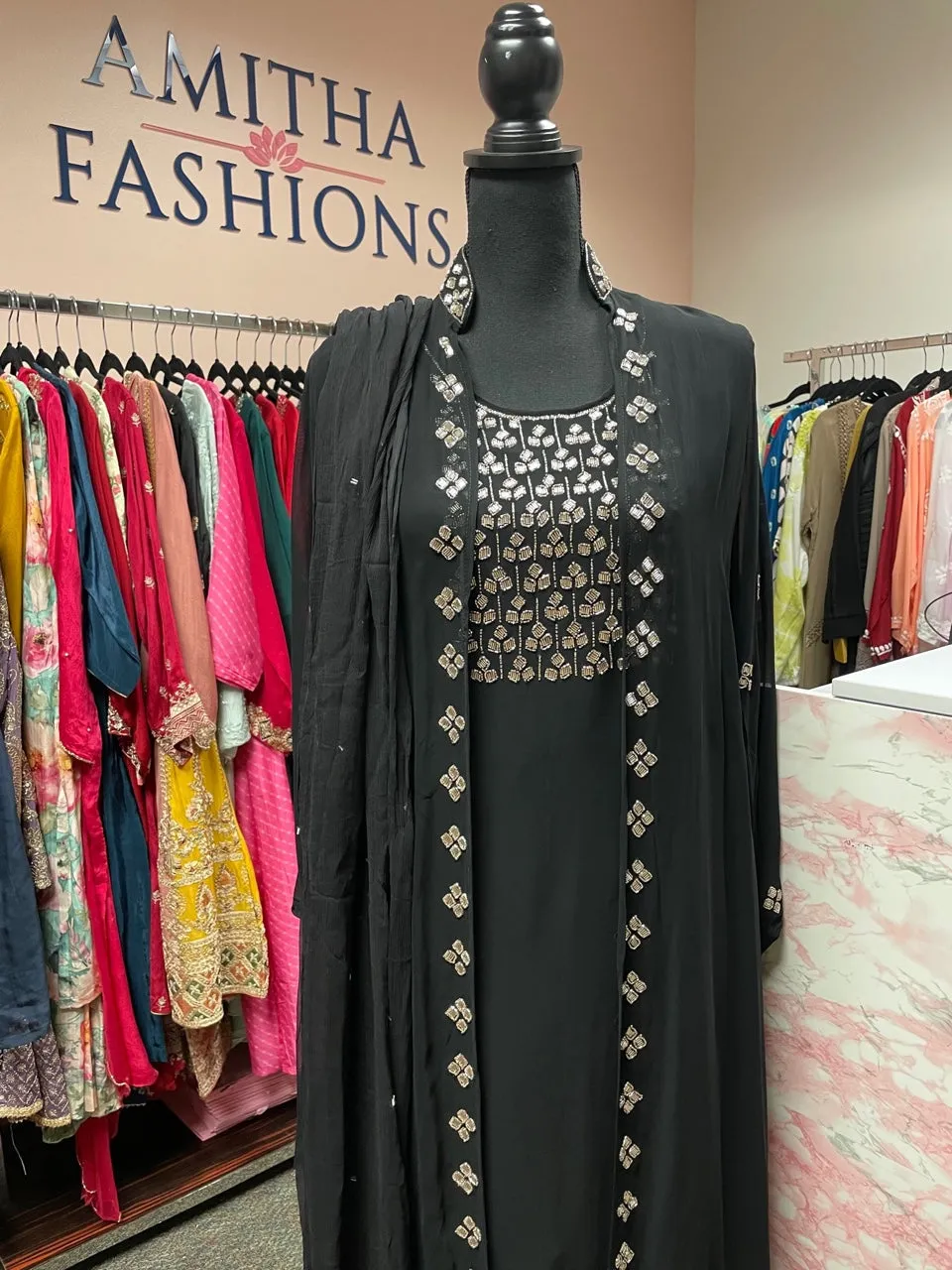 RFSS1657- Stylish indo-western chiffon embroidery  inner top with detachable embroidered jacket and palazzo