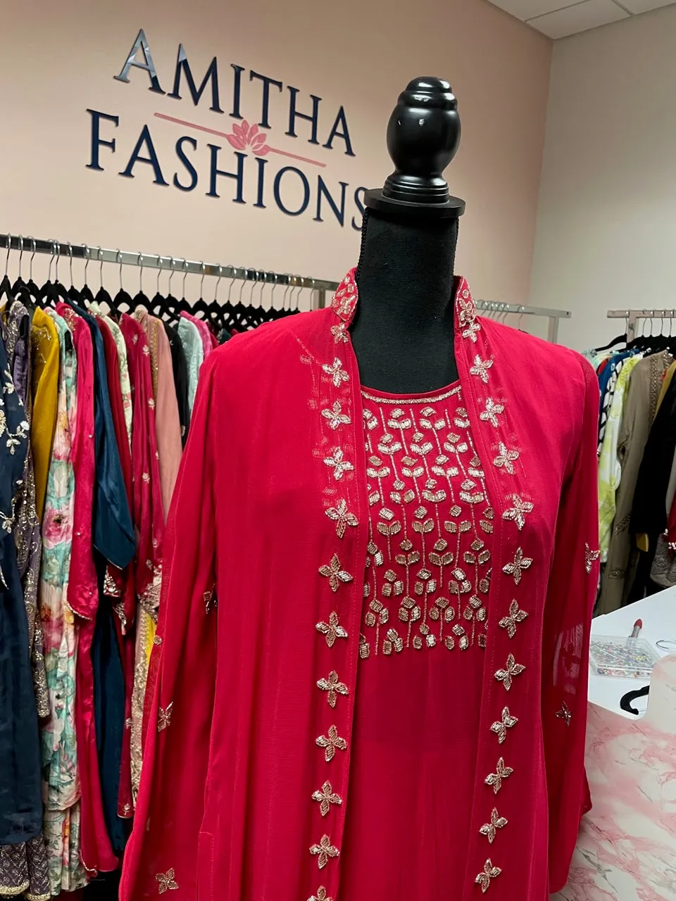 RFSS1657- Stylish indo-western chiffon embroidery  inner top with detachable embroidered jacket and palazzo