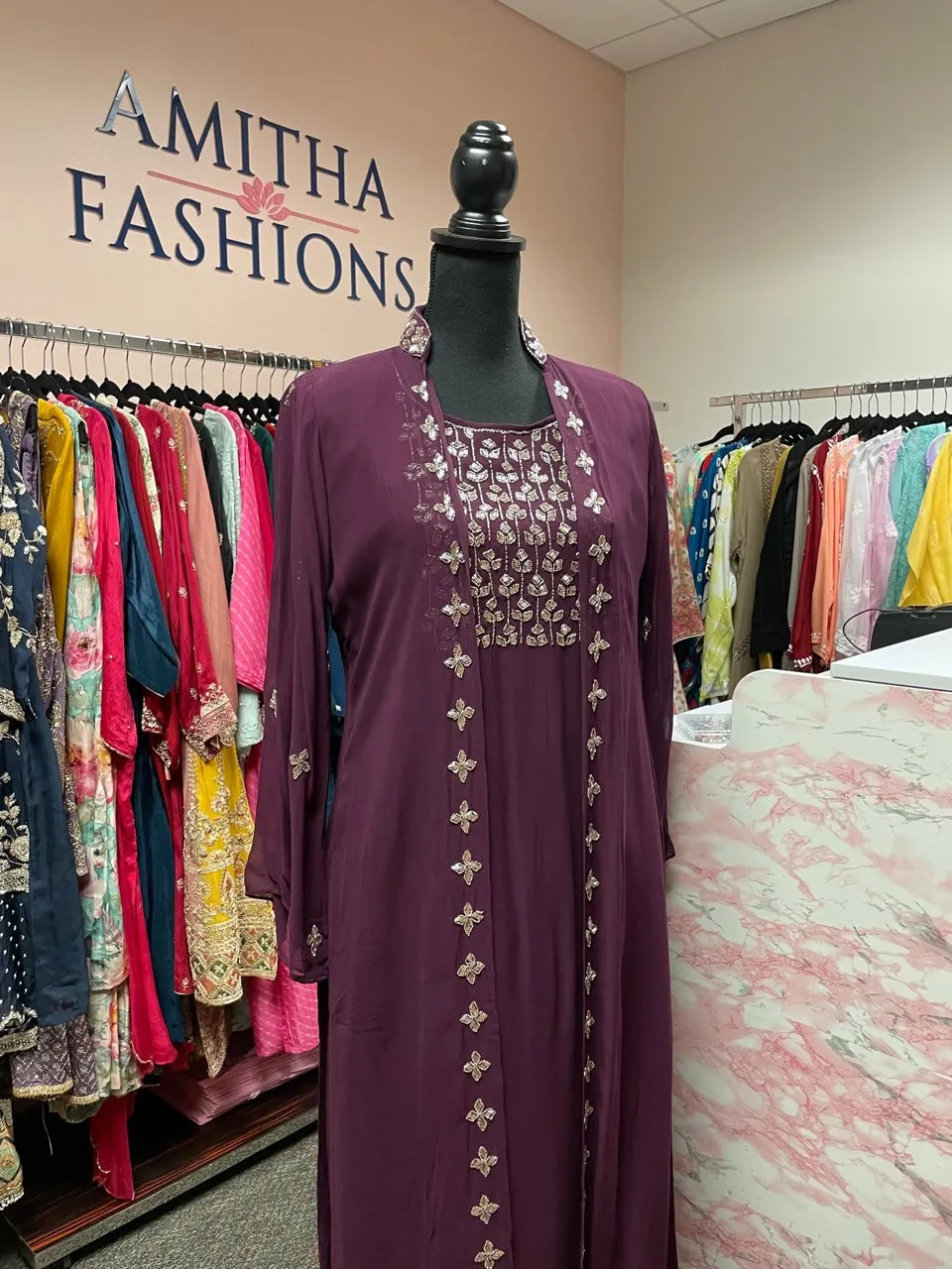RFSS1657- Stylish indo-western chiffon embroidery  inner top with detachable embroidered jacket and palazzo
