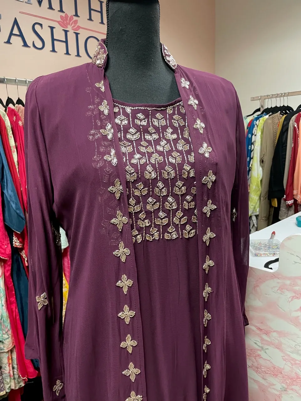 RFSS1657- Stylish indo-western chiffon embroidery  inner top with detachable embroidered jacket and palazzo