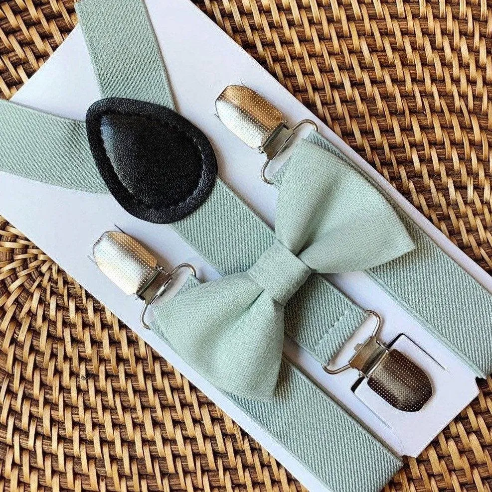 Sage Bow Tie & Sage Suspenders Set