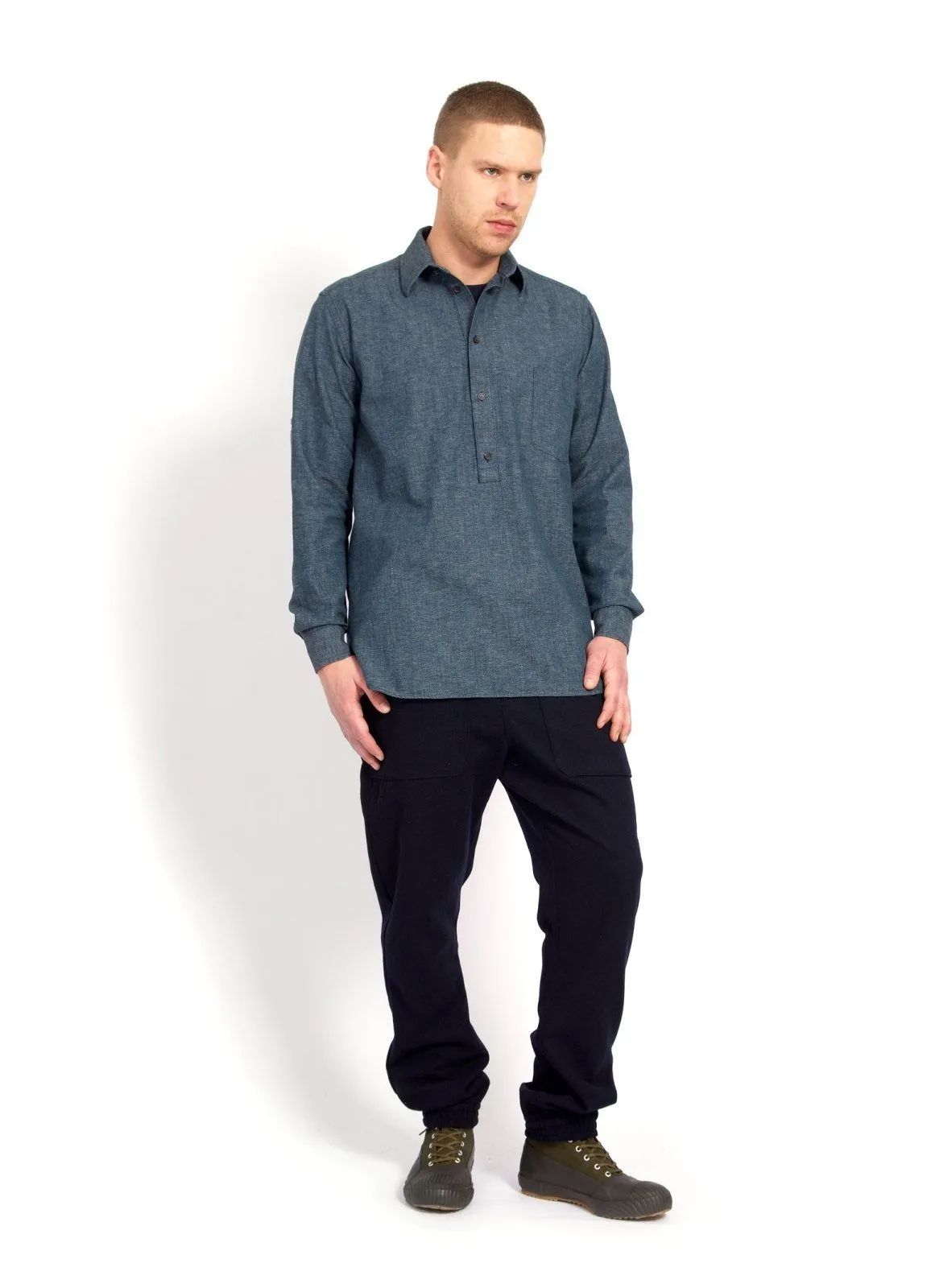 SEBASTIAN | Long Pull On Shirt | Wave Indigo
