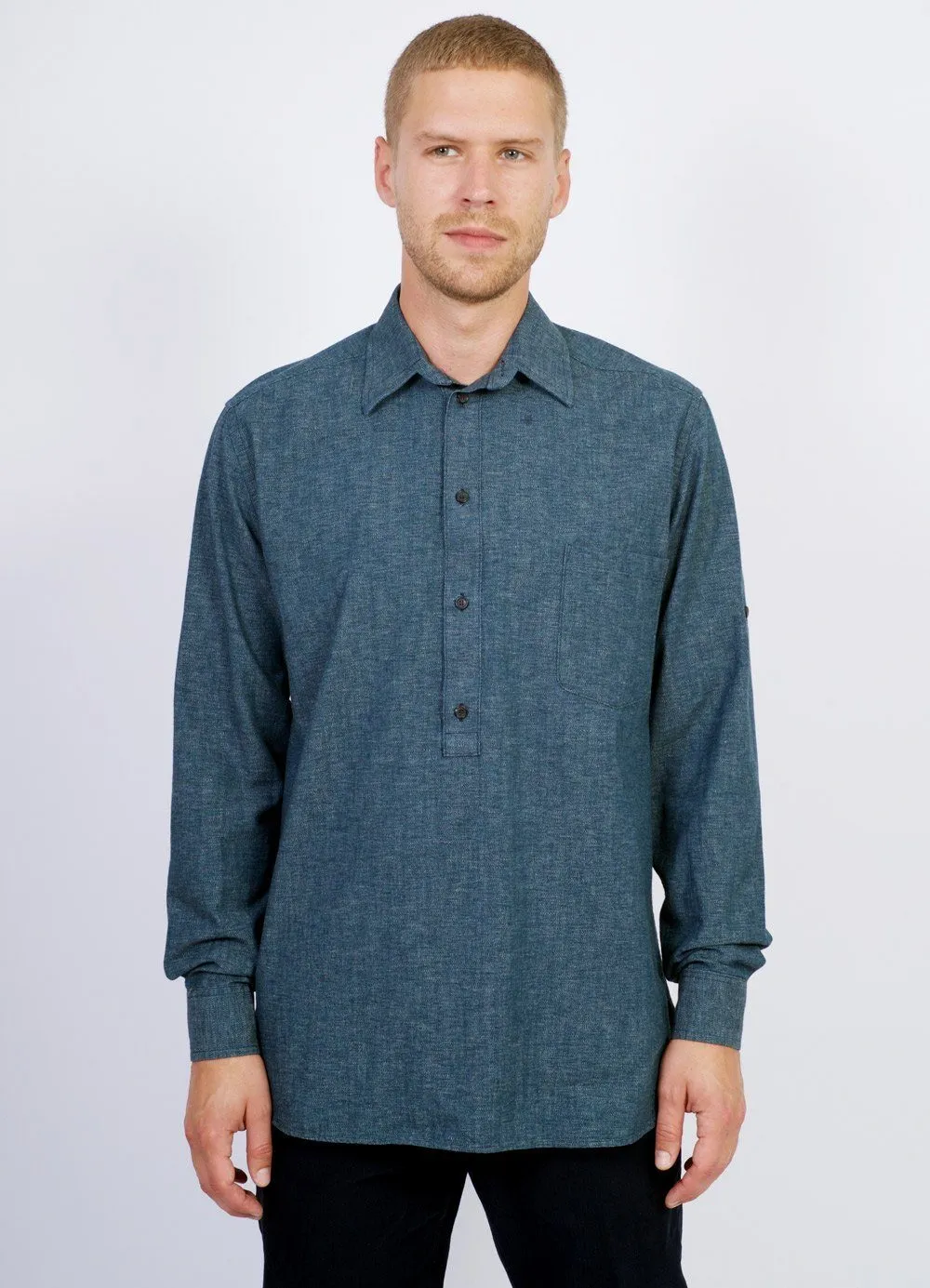 SEBASTIAN | Long Pull On Shirt | Wave Indigo