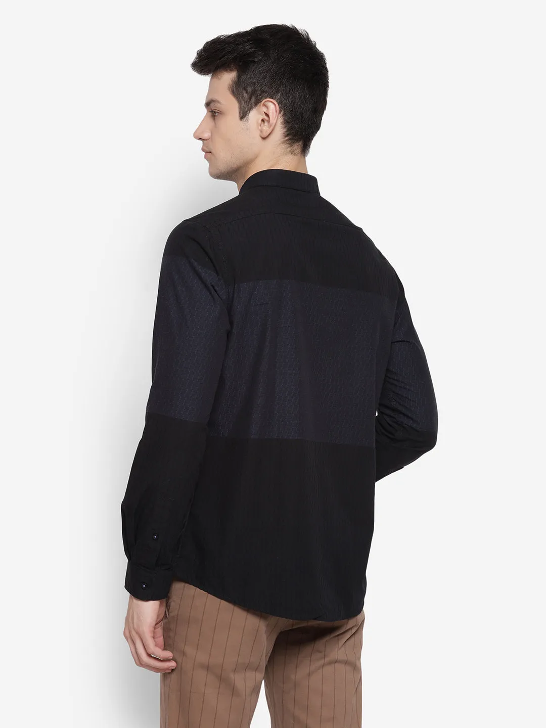 Self Design Black Slim Fit Casual Shirt
