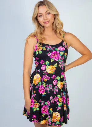 sleeveless floral print black dress by white birch
