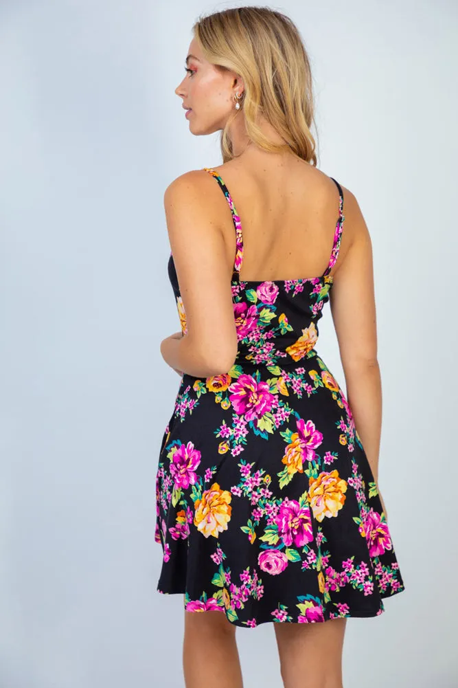 sleeveless floral print black dress by white birch