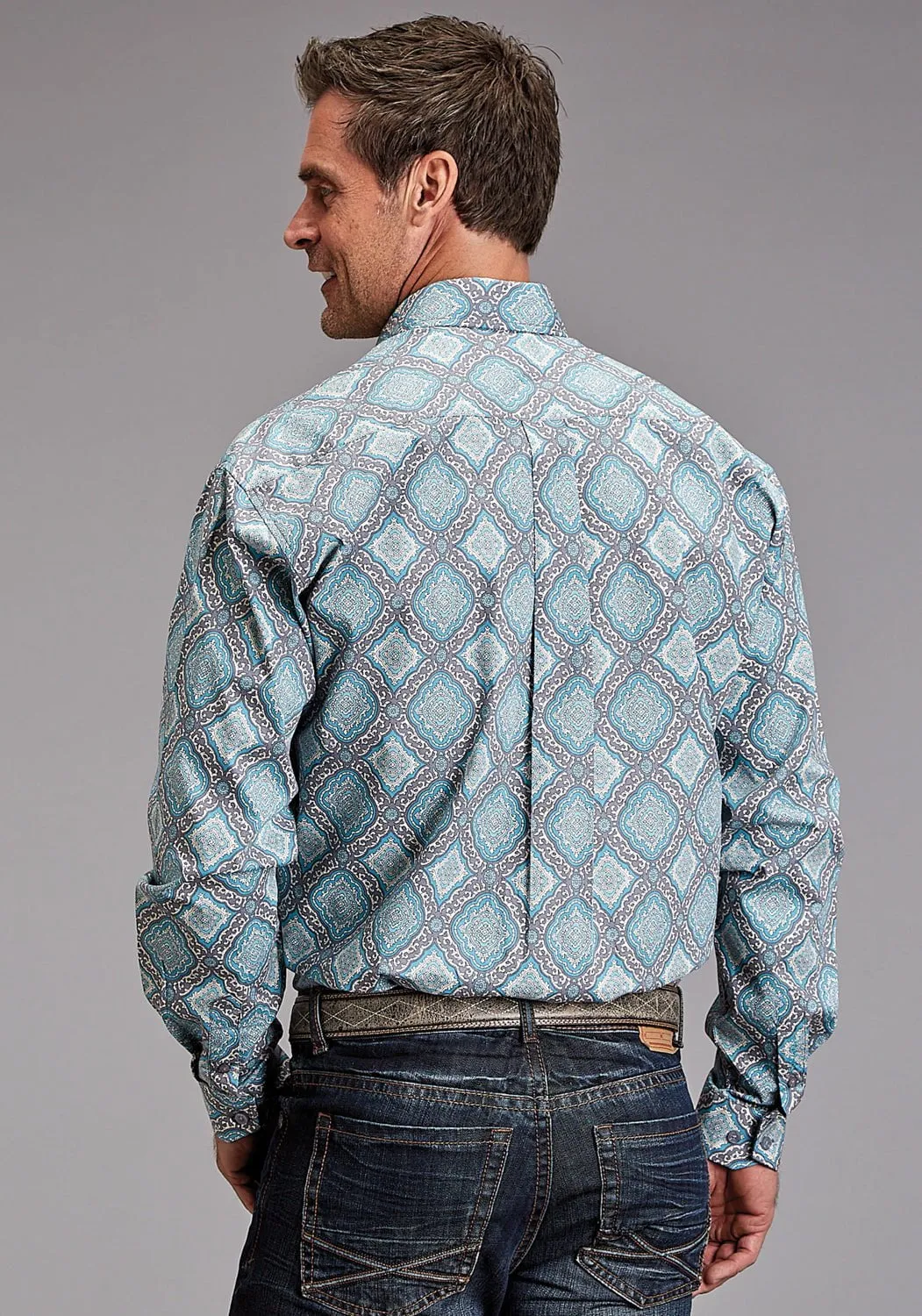 Stetson Mens 1918 Medallion Turquoise 100% Cotton 1 Pkt L/S Shirt