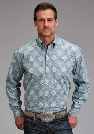 Stetson Mens 1918 Medallion Turquoise 100% Cotton 1 Pkt L/S Shirt