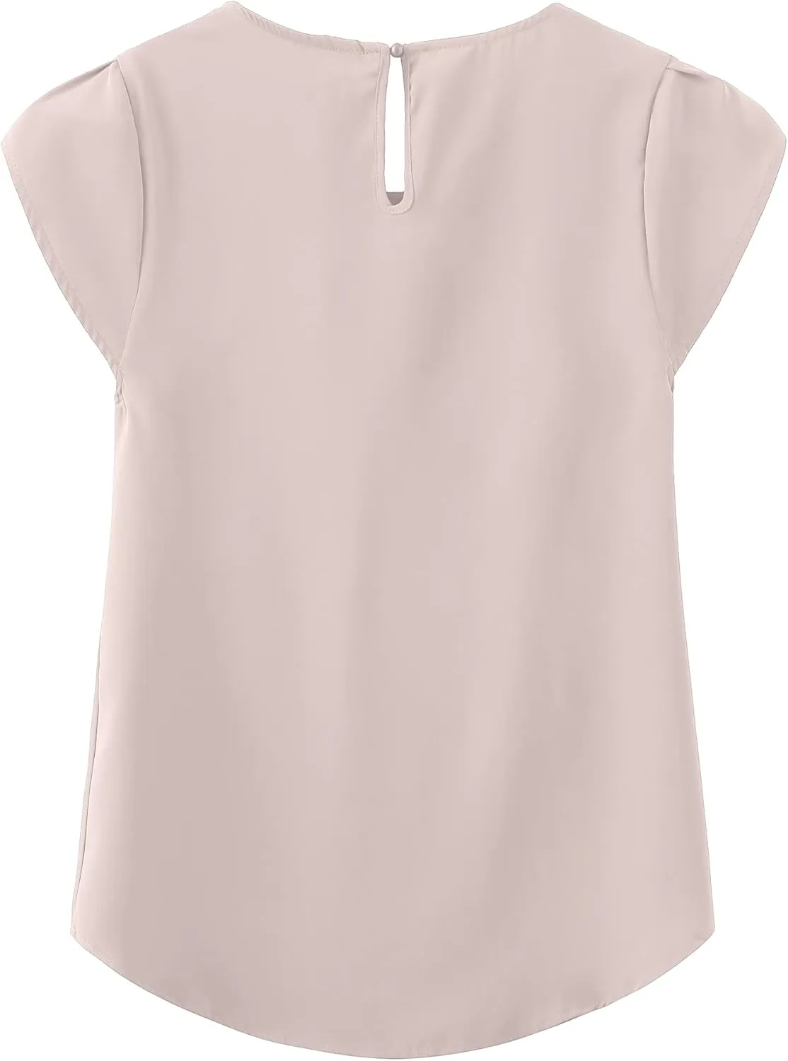 TASAMO Women's Casual Round Neck Basic Pleated Top Cap Sleeve Curved Keyhole Back Chiffon Blouse