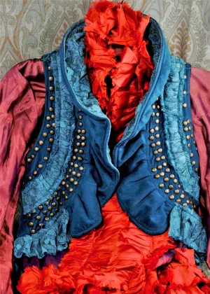 Teal Velvet  and Lace Vest with Brass Studs