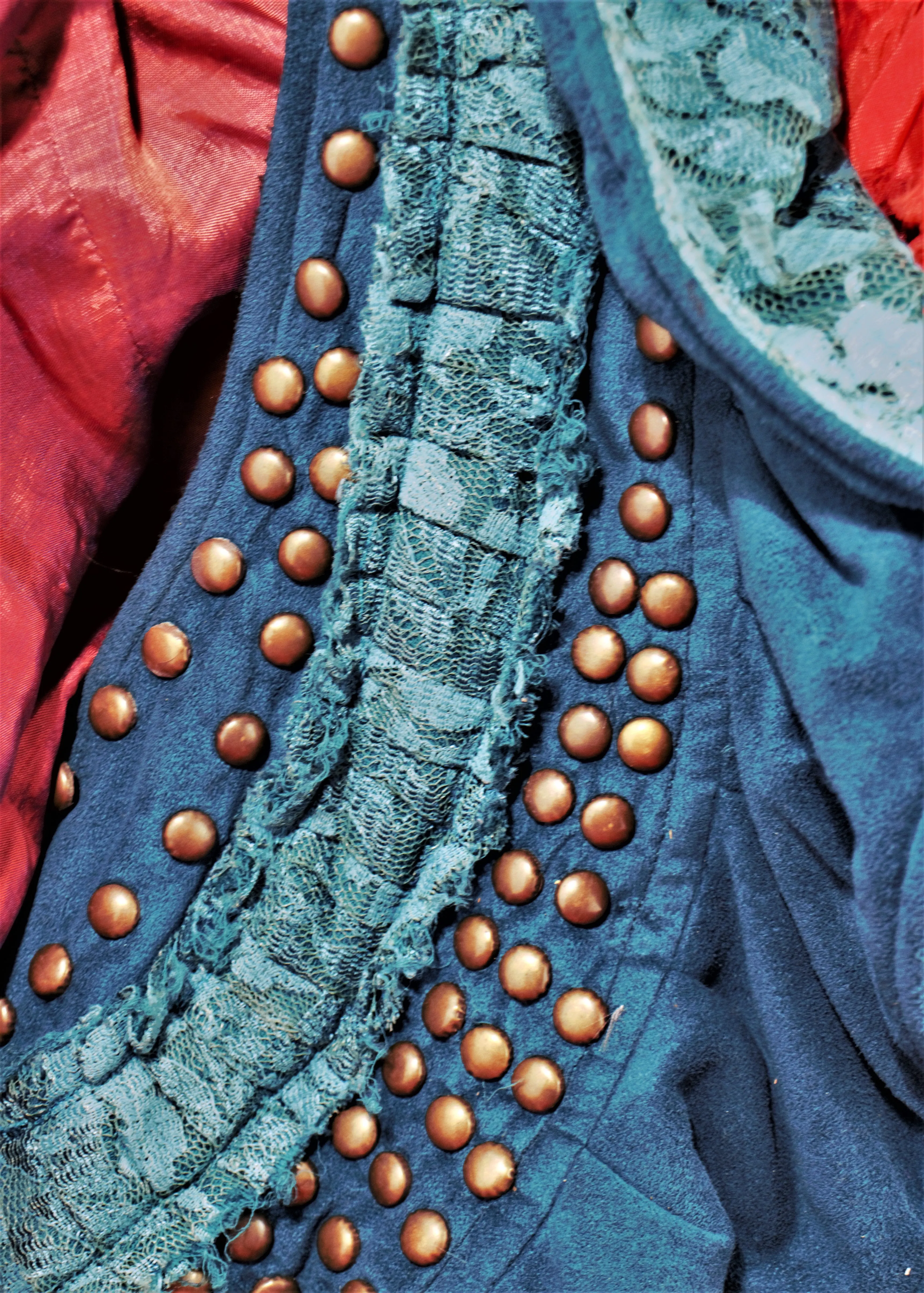 Teal Velvet  and Lace Vest with Brass Studs