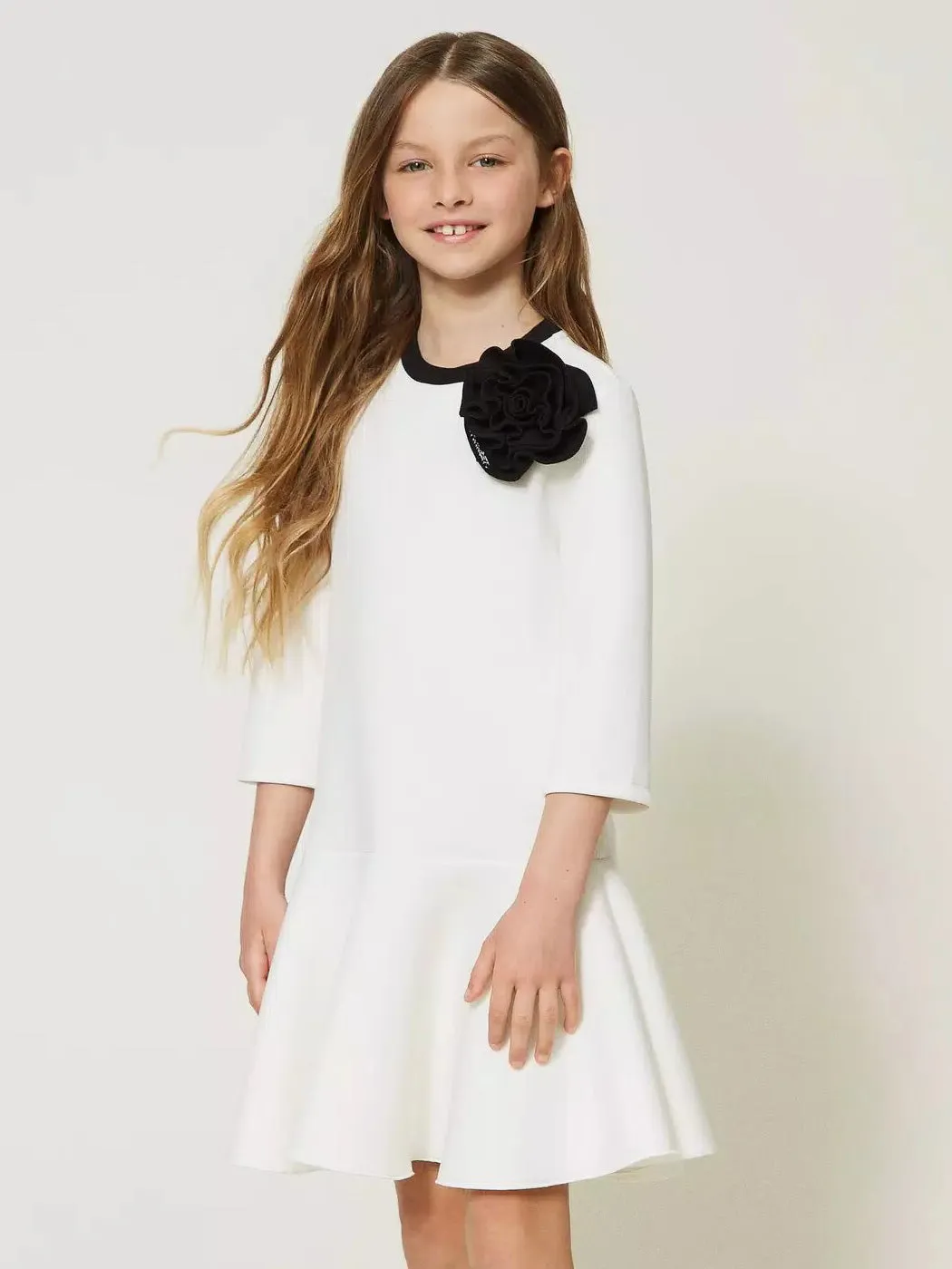 TWINSET Girl scuba dress with flower - 232GJ2173 White