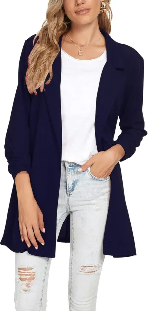 Unifizz Women Long Blazers for Business Casual 3/4 Sleeve Button Front Notch Lapel Lightweight Work Office Blazer Jackets