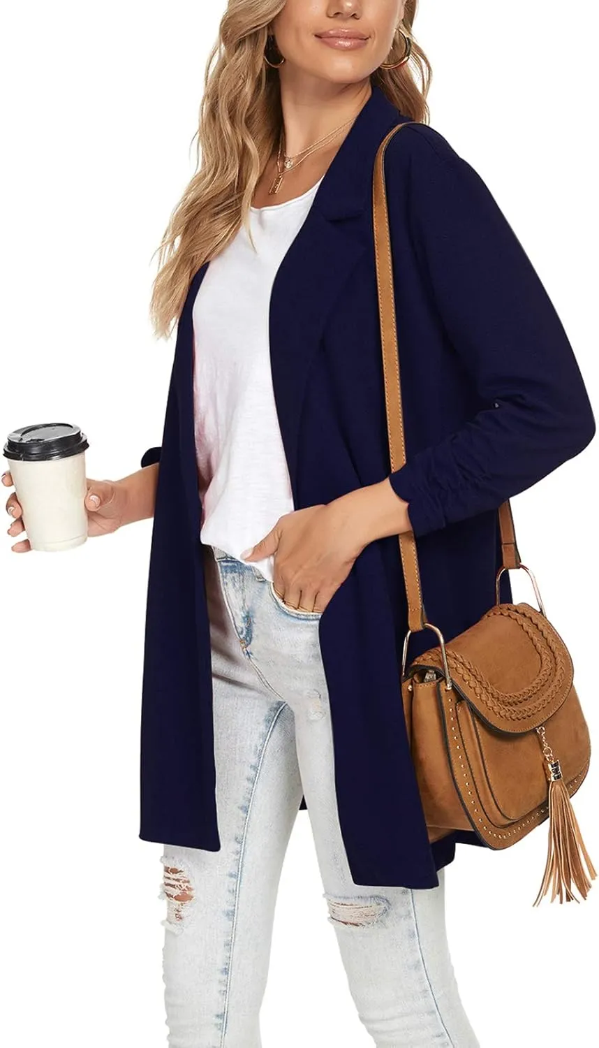 Unifizz Women Long Blazers for Business Casual 3/4 Sleeve Button Front Notch Lapel Lightweight Work Office Blazer Jackets