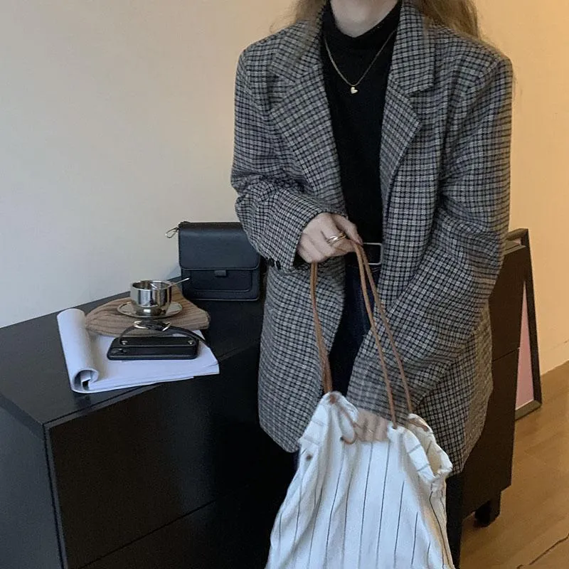 Vintage Aesthetic Tartan Loose Woolen Suit Jacket