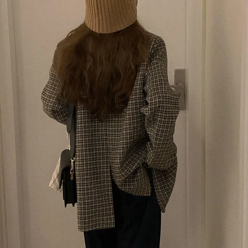 Vintage Aesthetic Tartan Loose Woolen Suit Jacket