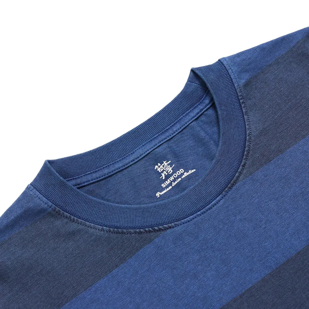 Vintage Washed Denim Striped T-shirts - Oversize Cotton Fabric
