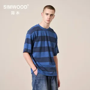 Vintage Washed Denim Striped T-shirts - Oversize Cotton Fabric