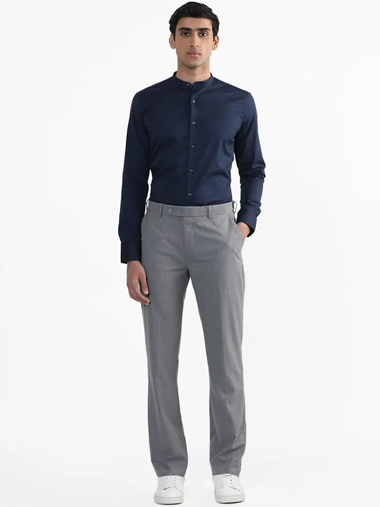 WES Formals Plain Indigo Cotton Blend Slim-Fit Shirt