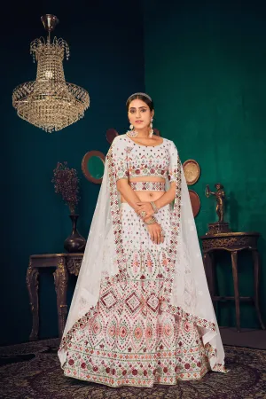 White Multi Thread Gotta Work Georgette Wedding Lehenga Choli