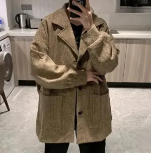Wiaofellas  -  New  Men's Suit Academic Style Solid Color Casual Long Sleeve  Loose Warm Cotton  Blend  Suit Jacket Coat  WA07