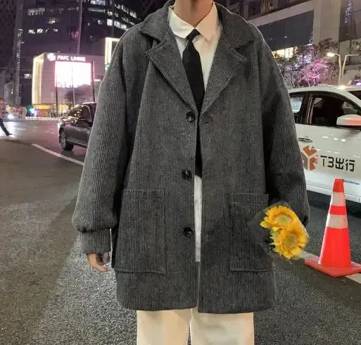 Wiaofellas  -  New  Men's Suit Academic Style Solid Color Casual Long Sleeve  Loose Warm Cotton  Blend  Suit Jacket Coat  WA07