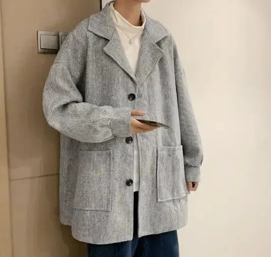 Wiaofellas  -  New  Men's Suit Academic Style Solid Color Casual Long Sleeve  Loose Warm Cotton  Blend  Suit Jacket Coat  WA07
