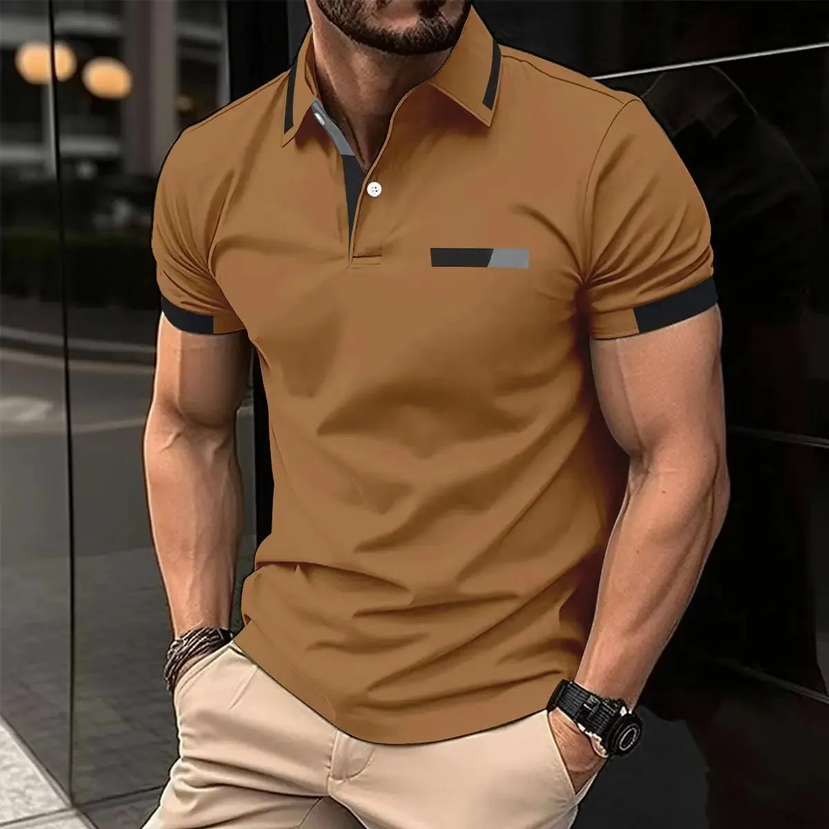 Wiaofellas  -  Summer New T-Shirt Short Sleeved Elastic Polo Shirt For Men's Business And Casual Lapel Slim Fit Seamless Silk Top For Men