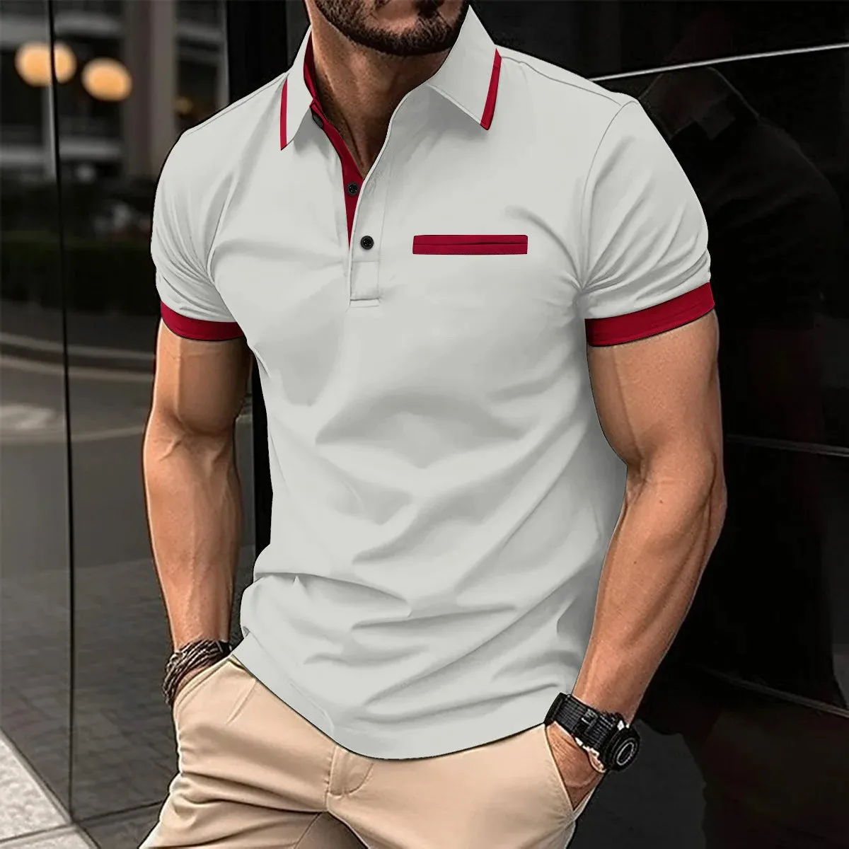 Wiaofellas  -  Summer New T-Shirt Short Sleeved Elastic Polo Shirt For Men's Business And Casual Lapel Slim Fit Seamless Silk Top For Men