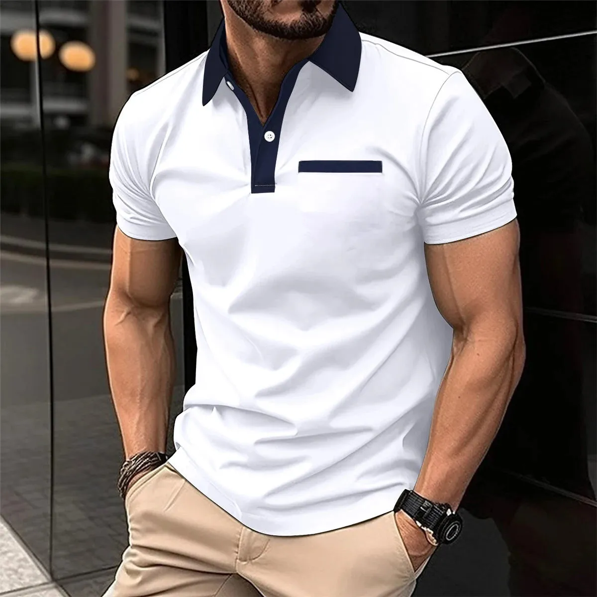 Wiaofellas  -  Summer New T-Shirt Short Sleeved Elastic Polo Shirt For Men's Business And Casual Lapel Slim Fit Seamless Silk Top For Men