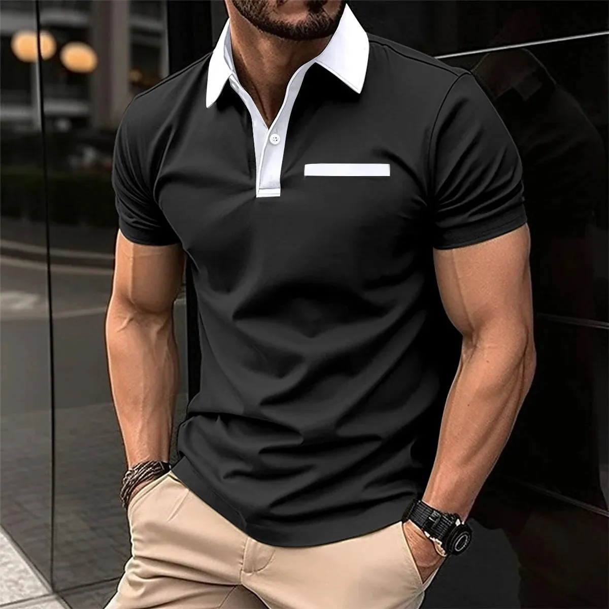 Wiaofellas  -  Summer New T-Shirt Short Sleeved Elastic Polo Shirt For Men's Business And Casual Lapel Slim Fit Seamless Silk Top For Men
