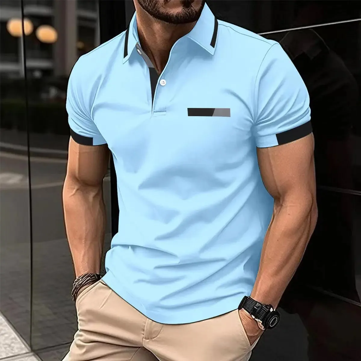 Wiaofellas  -  Summer New T-Shirt Short Sleeved Elastic Polo Shirt For Men's Business And Casual Lapel Slim Fit Seamless Silk Top For Men