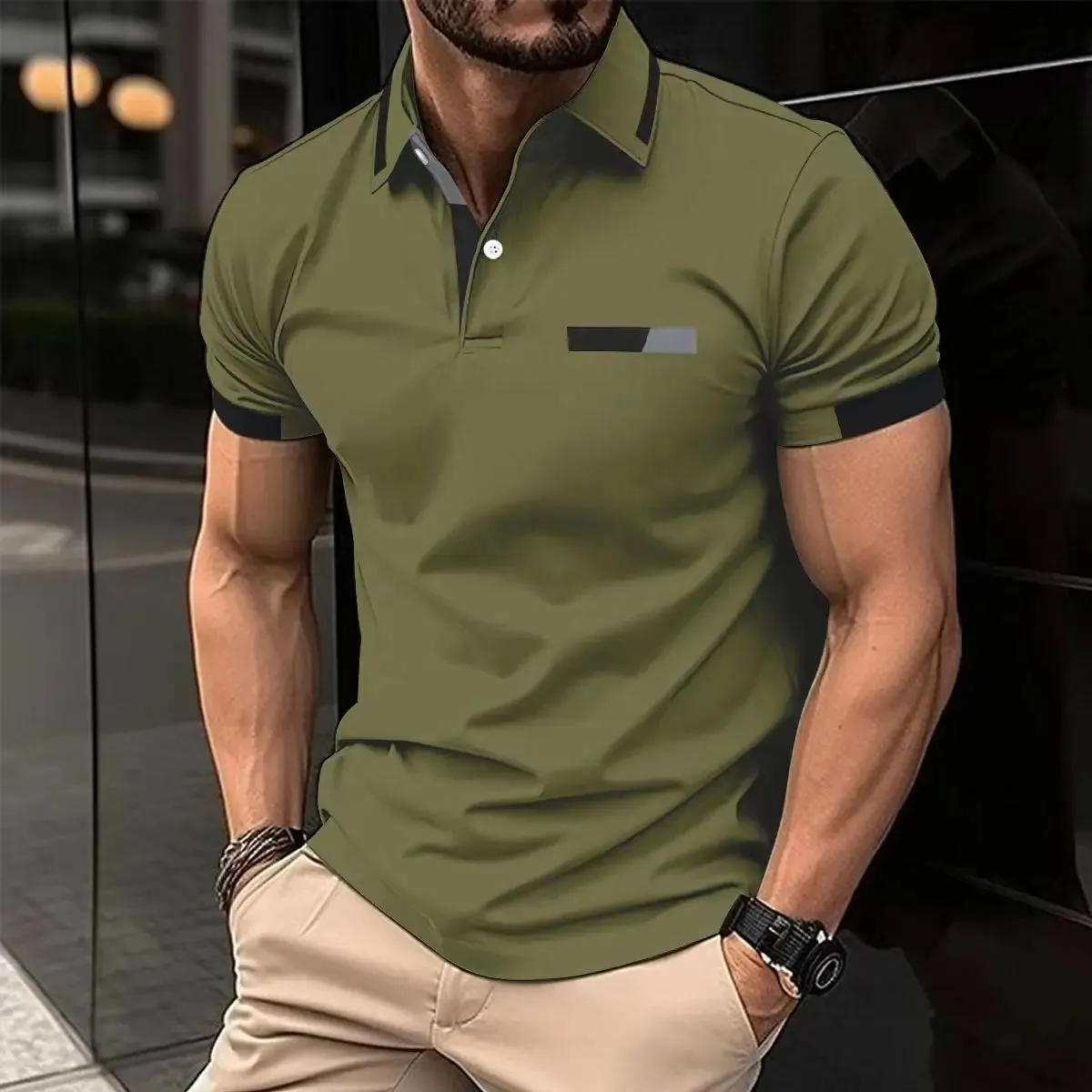 Wiaofellas  -  Summer New T-Shirt Short Sleeved Elastic Polo Shirt For Men's Business And Casual Lapel Slim Fit Seamless Silk Top For Men