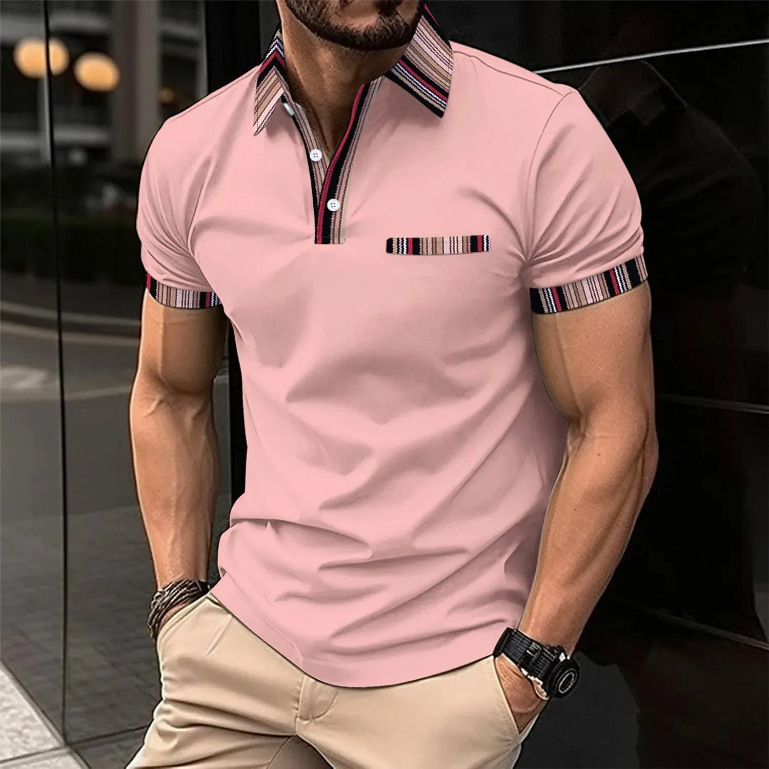 Wiaofellas  -  Summer New T-Shirt Short Sleeved Elastic Polo Shirt For Men's Business And Casual Lapel Slim Fit Seamless Silk Top For Men